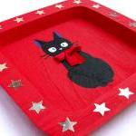 Black Cat Decorative Plate, Handmade, Handpainted,..