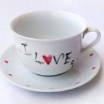 Hand Painted Cat Mug, I Love You Mug, Cat Mug With..
