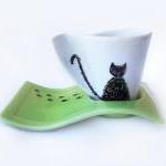 Porcelain Espresso Cup, Cat Lovers Cup, Hand..