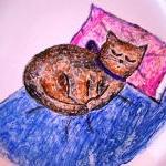 Hand Painted Sleeping Cat Plate, Breakfast Ceramic..