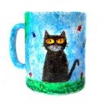 Hand Painted Cat Mug, Hand Painted Ceramic, Cat..