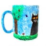 Hand Painted Cat Mug, Hand Painted Ceramic, Cat..