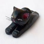Black Cat Figurine, Handmade Polymer Clay Ooak Cat..