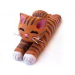 Cat Figurine, Orange Tabby Cat, Handmade Polymer..