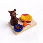 Tabby Cat Figurine, Handmade Polymer Clay..