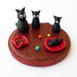 Cats Family Miniature, Handmade Polymer Clay..