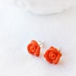 - Orange Rose Stud Earrings, Polymer Clay,..