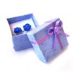 - Blue Glitter Rose Stud Earrings, Polymer Clay,..