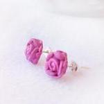 - Pink Rose Stud Earrings, Polymer Clay, Handmade,..