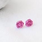 - Pink Rose Stud Earrings, Polymer Clay, Handmade,..