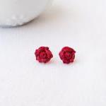 - Red Rose Stud Earrings, Polymer Clay, Handmade,..