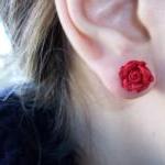 - Red Rose Stud Earrings, Polymer Clay, Handmade,..