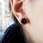 - Black Rose Stud Earrings, Polymer Clay,..