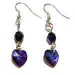 Swarovski Earrings, Purple, Heart, Handmade, Ooak