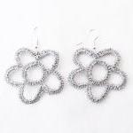 Crochet Flower Earrings Silver Shiny Sparkly..