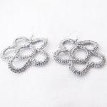 Crochet Flower Earrings Silver Shiny Sparkly..