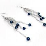 Crochet Dangle Earrings Chains Silver And Blue..