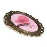Love Bird Pin Brooch, Photo Pendant, Resin, Bronze..