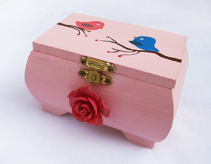 Love Birds Box, Handpainted, Handmade, Ooak, Wooden, Cute, Love Gift