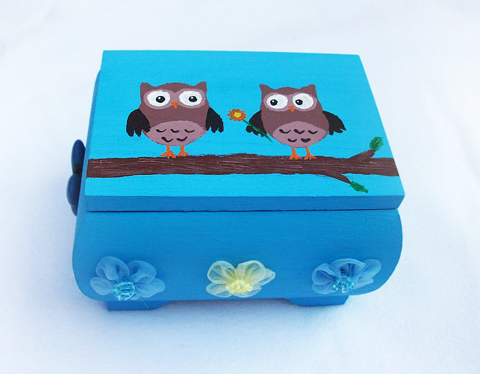 Love Owls Box, Handpainted, Handmade, Ooak, Trinket Box