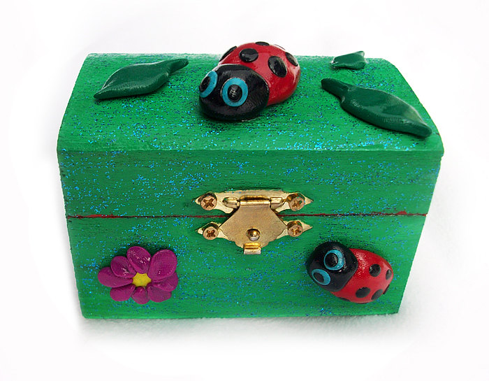Ladybug Box, Polymer Clay Ladybug, Handpainted, Handmade, Ooak