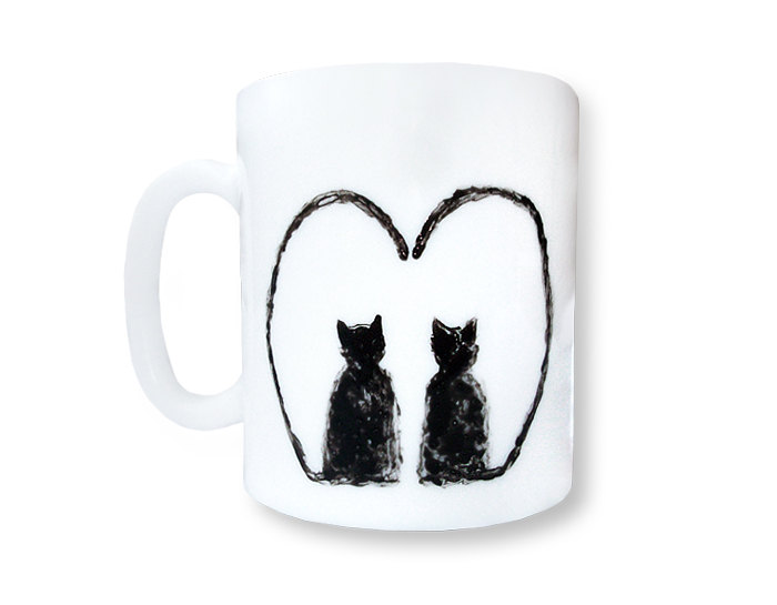 Hand Painted Cat Mug, Hand Painted Ceramic, Cat Cup, Milk, Tea, Coffee, Ooak