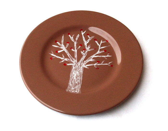 Hand Painted Tree Plate, Breakfast Ceramic Plate, Tree Pottery, Brown, Ooak, Nature