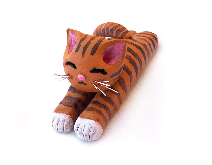 Cat Figurine, Orange Tabby Cat, Handmade Polymer Clay Ooak Cat Sculpture, Cute Cat Ornament