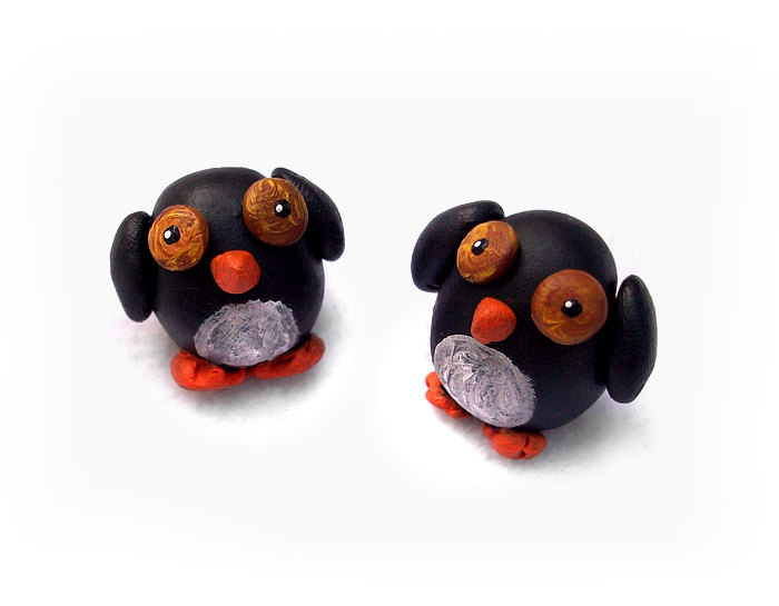 Penguin Ornament Polymer Clay Figurine, Penguin Couple, Penguin Love, Miniature, Handmade, Ooak